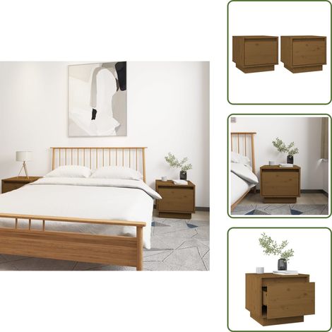 Mesitas de noche marrón miel - vidaXL Mesitas de noche 2 uds madera de pino marrón miel 35x34x32 cm -