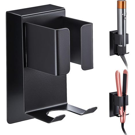 Support Lisseur, Porte Seche Cheveux Mural Sans Perçage, Porte lisseur Cheveuxs, support Seche Cheveux et Lisseur, Support Mural pour Fer à Friser,lisseurs & Styler Accessoire, Noir(Lot de 1) (1/5)