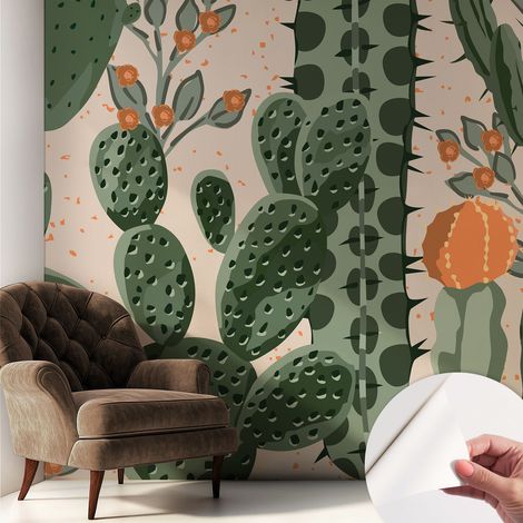Tapete Selbstklebend - abwaschbar - Tapete mit Motiv - trendige Wanddeko - elegant Fototapete Grüne Kakteen 250x250 cm (1/5)