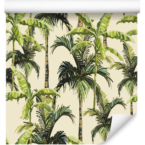 Papier peint nature à motifs de feuilles de palmier vertes pour salon et chambre 50x1000 cm (1/5)