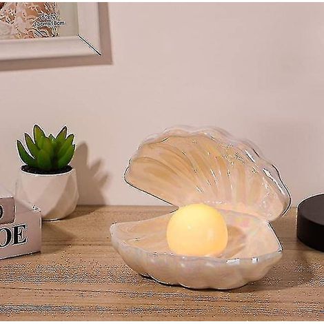 Lampe d'appoint LED en forme de coquillage et de perle, veilleuse portable (1/3)