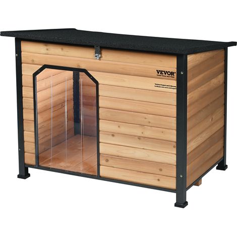 VEVOR Caseta para perros al aire libre caseta para perros con aislamiento impermeable y suelo elevado caseta de madera con marco exterior de hierro, techo abierto, para perros medianos a grandes