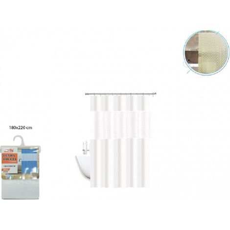 Trade Shop - Cortina De Ducha Bañera Impermeable Antimoho Blanco 3d 180 X 220 Cm Junta 52134 - (1/2)