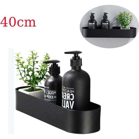 40cm Étagère de Douche Sans Perçage, Étagère Douche Salle de Bain Auto-adhésif Acier Inoxydable,noir (1/4)