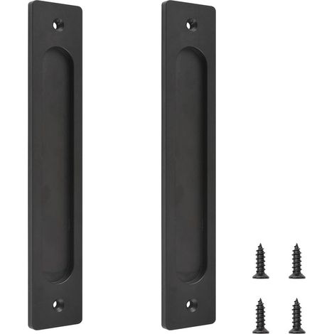 2 Pack Sliding Door Handle Rectangular Door Handle with Screws 220mm Aluminum Alloy for Closets, Sheds, Garages, Barn Doors (Black) (1/5)