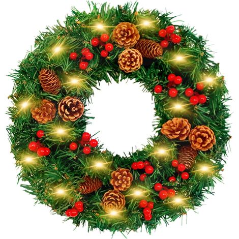 Guirlande De Noël - 30 Cm - En Plastique Et Tissu Peluche - Pour Porte Mur Ou Intérieur - 1 Pièce