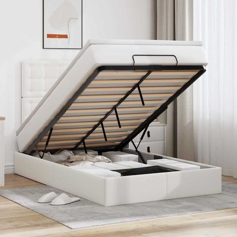 Ottoman-Bett mit Matratze & LEDs Weiß 120x200 cm Kunstleder