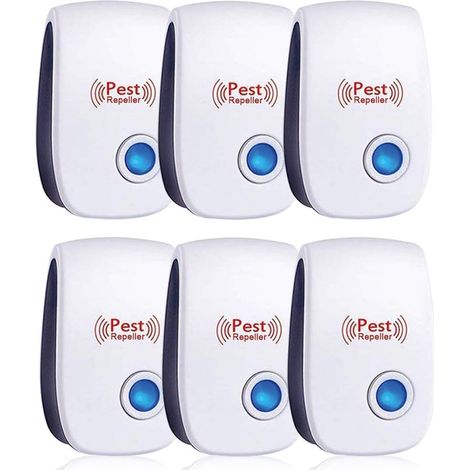 Repelente ultrasónico para roedores, paquete de 6, repelente ultrasónico de mosquitos para ratones y ratas, repelente electrónico de insectos para interiores para ratones, ratas, hormigas, arañas y mo