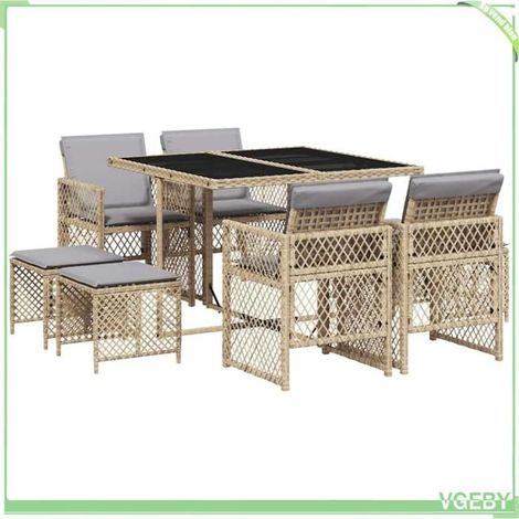 Ensemble à manger de jardin - FAFEICY - 3210780 - Beige - Résine tressée (poly rotin) - Table verre trempé, rangement compact (1/5)