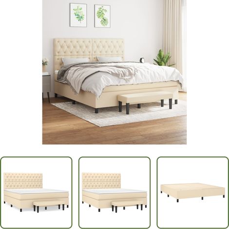 Matratze - Boxspringbett mit Matratze Creme 160x200 cm Stoff (1/5)