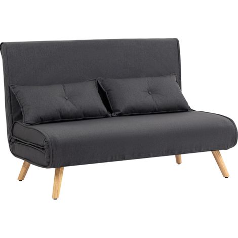 Two-Seater Linen-Look Sofa Bed - Charcoal Grey
