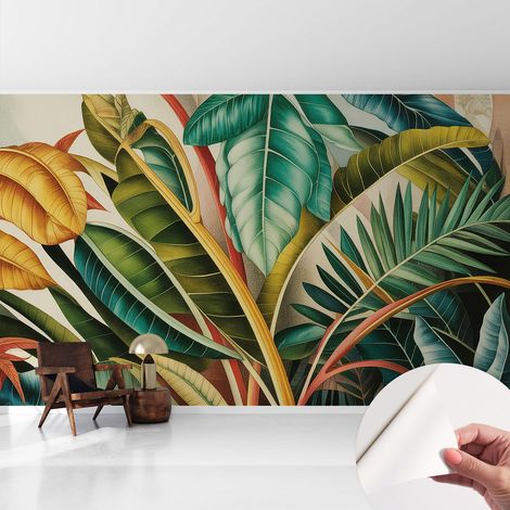 Tapete Selbstklebend - abwaschbar - trendige Wanddeko - elegant Fototapete Exotische Blätter 416x254 cm (1/5)