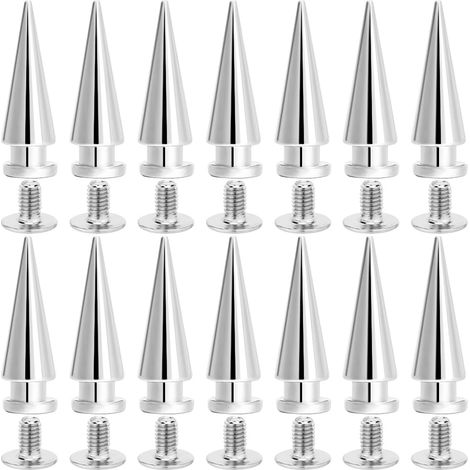 1 boîte de 30 Ensembles de Clous à Pointes Argentés de 20mm en Alliage Métallique Conique Rond à Vis pour Décoration de Maroquinerie Petits Rivets pour Vêtements en Cuir Vestes (1/5)