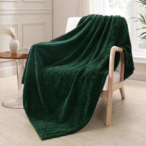 Plaid Couverture Polaire Extra Large, Doux et Chaud, pour Canapé et Lit, Texture Gaufrée, Douillet et Léger, 130x170 CM, Vert Foncé (1/4)