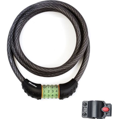 MASTER LOCK Fahrradschlosskabel [1,8 m Kabel] [Kombination] [Outdoor] [Fahrradhalterung] 8190EURDPRO – Ideal für Fahrräder, E-Bikes, Skateboards, Kinderwagen, Rasenmäher und Zubehör (1/5)