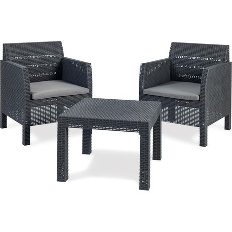 Toomax Set Salotto da giardino Matilde 2 posti marrone, in plastica resistente effetto rattan, 2 poltrone con schienale ergonomico e 1 tavolino, ideale per spazi esterni