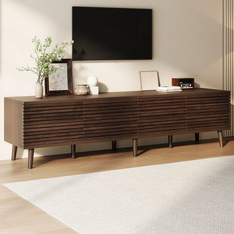 Meuble TV pour téléviseur jusqu'à 75 pouces – Buffet bas 4 portes à façade ajourée – Gestion des câbles – Grand rangement – Finition noyer – 180 × 40 × 46 cm (1/5)