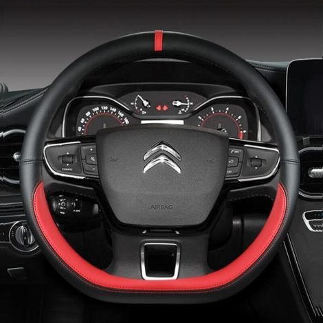 Couvre-Volant - ROUGE - Citroen C3 II III - Confort Conducteur - Compatible C3 AIRCROSS - Noir (1/4)