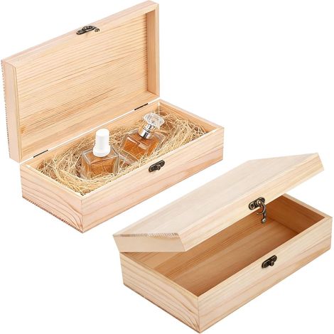 Lot de 2 caisses en bois avec couvercle - 20 x 12 x 7 cm - Petite caisse à souvenirs pour bricolage et peinture - Coffre au trésor en bois pour boîte au trésor - Boîte cadeau (1/5)