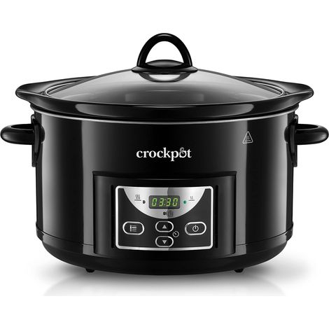 Crock-pot Pentola per Cottura Lenta, Slow Cooker, Capienza 4.7 lt, fino a 6 Persone, Spegnimento Automatico, 2 Impostazioni Cottura e Funzione mantenimento in caldo automatica, 220 W, Ceramica, Nero