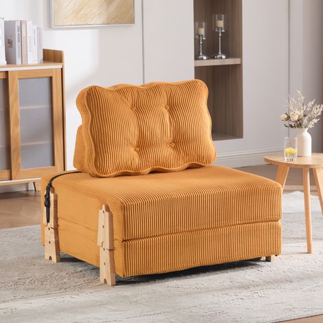 1-Sitzer Schlafsessel aus Cord, Gästebett 90 x 170 cm, Orange OKMYHOME (1/5)