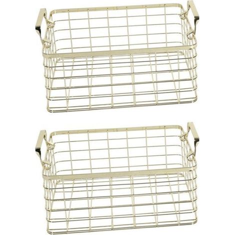 2x Panier de rangement, métal doré, poignée ergonomique, fer électroplaqué, style nordique, pour bureau et salle de bain (1/5)