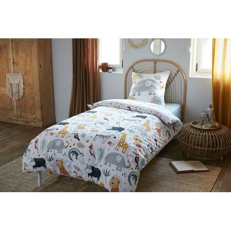 Housse de couette  réversible + 1 taie d’oreiller 140 x 200 cm – Coton 57 fils – Imprimé SAVANE
