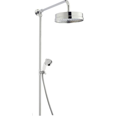 Luxury Rigid Riser Shower Kit with Fixed Head & Handset  - Chrome/White