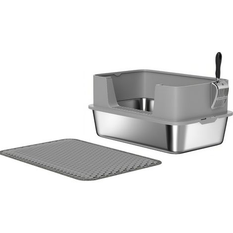 CHICFURN Lettiera aperta per gatti in acciaio inox 60,2 x 40,2 x 29,5 cm grigio (1/5)
