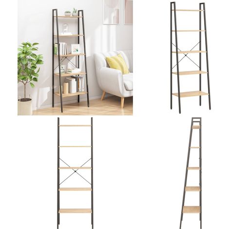 Standregal 5 Böden Hellbraun und Schwarz 56x35x174 cm - Bücherregal - Stehleuchte - Aufbewahrungssystem - Raumtrenner - Dekorationselement - Home & Living (1/5)
