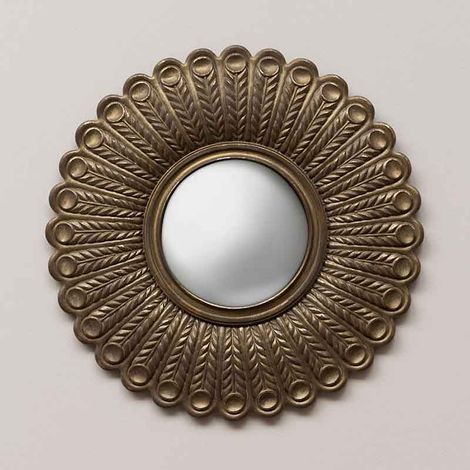 Miroir convexe plumes de paon dorées 36x2x36cm (1/4)