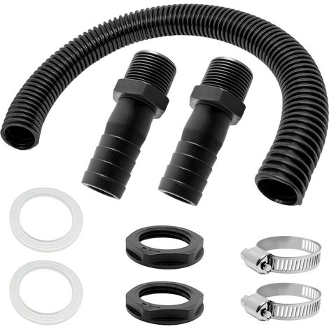 Kit de Raccords pour Tonneaux d'eau de Pluie, Comprend Un Tuyau de Raccordement de 25 mm et 2 Embouts de Tuyau avec Ecrous de Blocage, pour Les Barils de Pluie et Les Réservoirs d'eau (1/2)