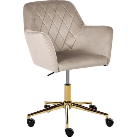 Silla de oficina tapizado de terciopelo giratoria altura regulable respaldo con capitoné gris pardo Leloria