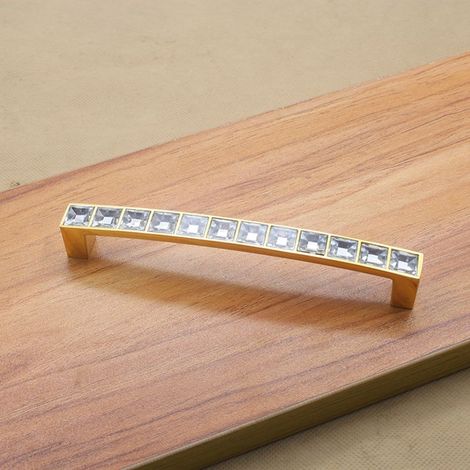 Poignée de Porte en Cristal Doré 128mm, Bouton de Meuble pour Armoire, Tiroir et Placard, Quincaillerie Élégante