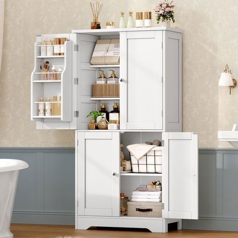 Küchenbuffet - Schrank 60x40x135 cm - Weiß - MDF - Kipp-Schutzvorrichtung inklusive (1/5)