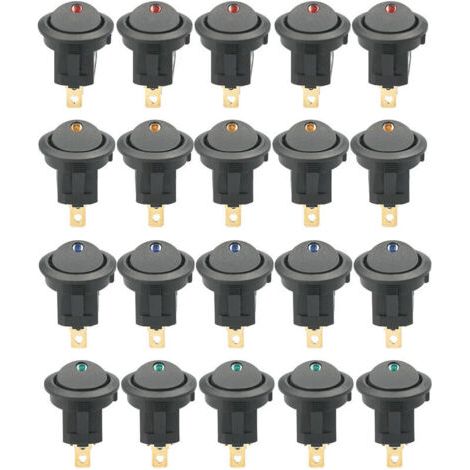 QORVA-20 pièces DC 12V 20A interrupteur à bascule rond lumière LED interrupteur à bascule commande marche-arrêt interrupteur SPST pour voiture camion ATV UTV (20 pièces) (1/5)