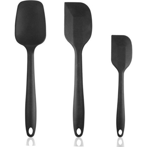 Set di 3 utensili da cucina - Spatola per pasticceria in silicone resistente al calore al 100% per uso alimentare - Nero