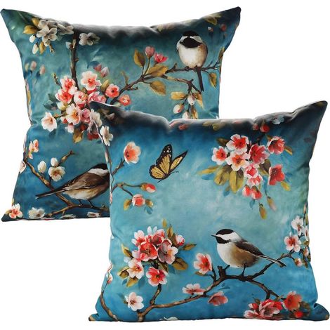 Housse de Coussin de Motifs Taie d'oreiller pour Maison Salon Coussin Decoration Canapé, 45x45cm, 2 pièces (Oiseau)