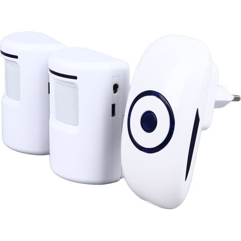 timbre con 2 transmisores, 1 receptor, sensor infrarrojo, enchufe europeo 90-260V, para comercio y hogar. (1/5)