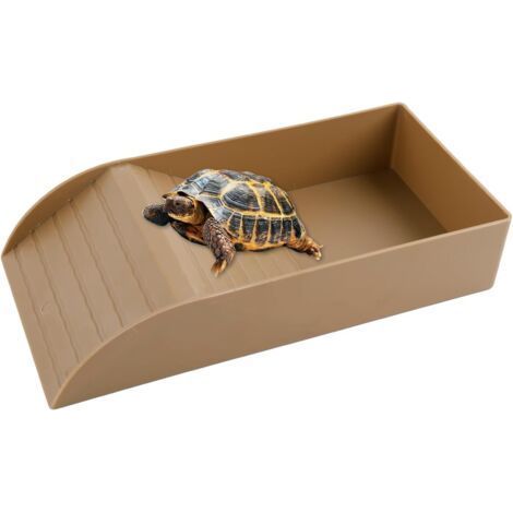 Bebedero para tortugas, baño para reptiles con rampa, cuenco de agua para tortugas, lagartos y anfibios (marrón, 30,5 × 15 × 6 cm) (1/5)