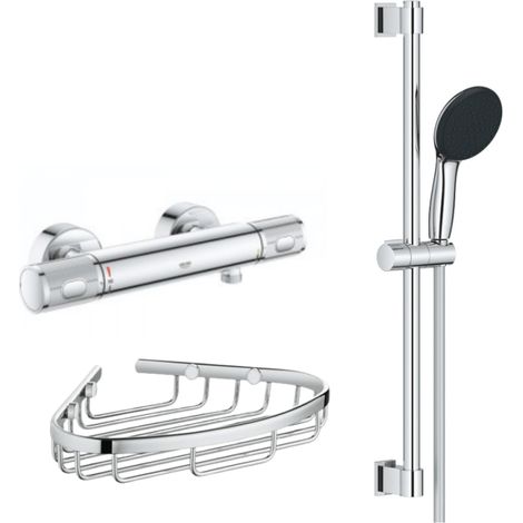 Mitigeur douche thermostatique GROHE Precision Feel + Ensemble de douche Start 2 jets avec barre + Panier porte-savon