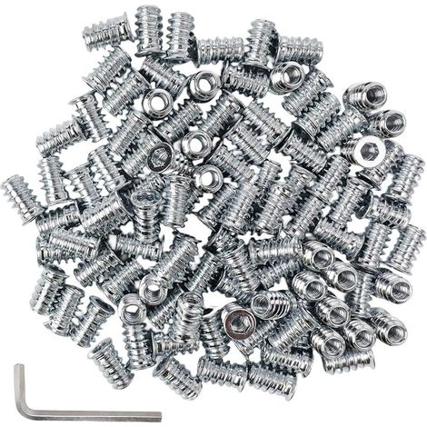 Lot de 100 écrous à visser M5 x 15 mm - Douille à visser en acier au carbone - Insert fileté en bois - Avec clé hexagonale - Pour montage de meubles (1/5)