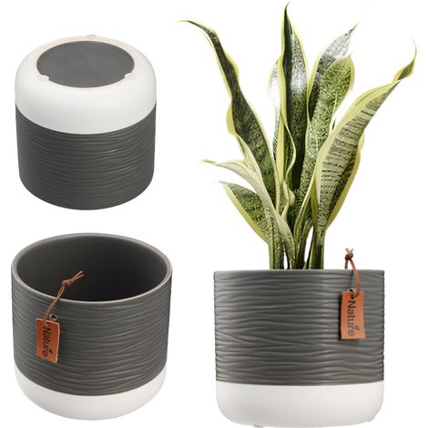 KADAX Blumentopf, aus Keramik, Übertopf, Pflanztopf, 16 cm, Grau