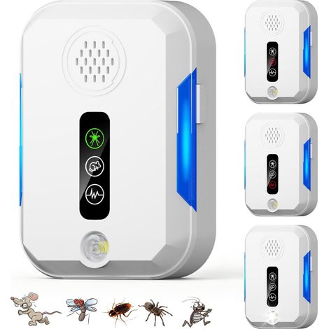 4 Pack Repelente Ultrasónico de Plagas, Interior Ultrasónico Ahuyentador de Ratas con 4 Modos Controlar Eficazmente Ratón Cucarachas Mosquitos Arañas Moscas Seguro para Niños Mascotas (1/5)