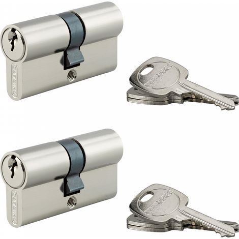 Thirard – Lot de 2 cylindres de serrure double entrée 30x30mm – Nickelé – 3 clés – Panneton anti-arrachement – 5 goupilles – Niveau sécurité 5/10