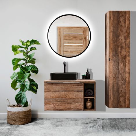 Badezimmermöbel Set in Vintage Oak Eiche PUEBLA-56 Spiegel mit LED-Beleuchtung, B/H/T 130/200/46 cm (1/5)
