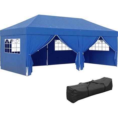 Faltbarer Gartenpavillon 3x6 m mit 6 Seitenwänden, ideal für den Garten, leicht zu transportieren dank mitgelieferter Tasche, blaue Farbe