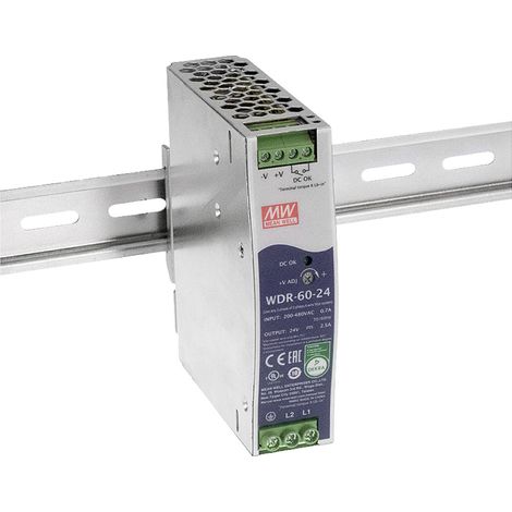 Mean Well WDR-60-24 Hutschienen-Netzteil (DIN-Rail) 24 V/DC 2.5 A 60 W Anzahl Ausgänge:1 x Inhalt