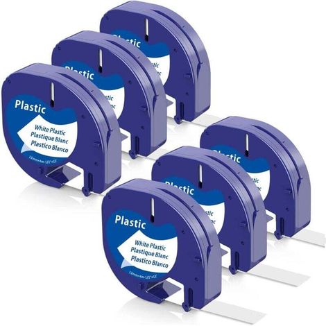 Étiquettes de remplacement compatibles pour recharge DYMO Letratag 91331 (S0721660) Bande d'étiquettes en plastique LT 1/2" x 13' (12 mm x 4 m) Texte noir sur blanc pour étiqueteuse DYMO LetraTag LT-1