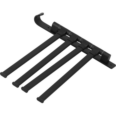 Barre à serviettes rotative 4 bras en aluminium spatial noir, sans perçage, rangement mural pour salle de bain, support pliable (1/5)